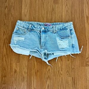 Edikted Light Blue Distressed Jean Shorts